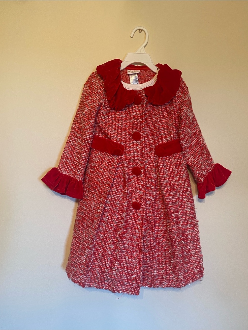 Girls' Red Tweed Coat and Dress Set